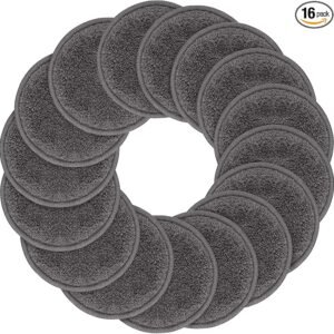 SUNLAND Reusable Makeup Remover Pads for Face,Eye,Lips 16 Pack Microfiber Face Cleansing Gloves Washable with Laundry Bag and Travel Bag Rounds Toner Pads (Round 3.15inchx16, Dark Grey)